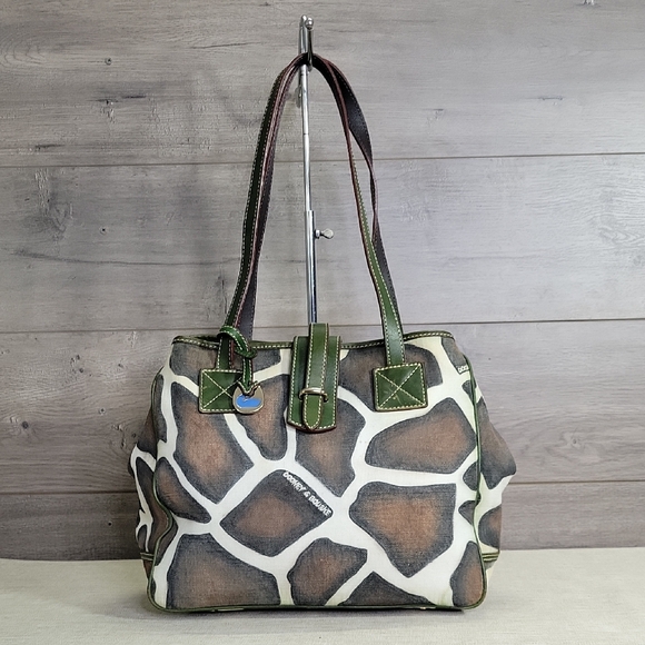 Dooney & Bourke Giraffe Print Canvas Leather Shoulder Bag - Picture 1 of 16